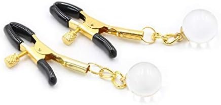 Non Piercing Nipple Clips With Soft Rubber Cap,Adjustable Golden Nipple Clamps, Inlaid With Transparent Glass Beads - Image 2