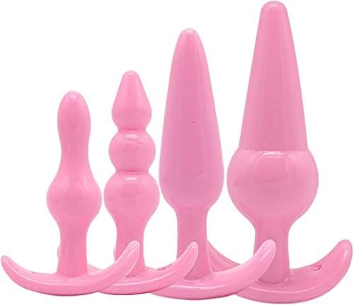 Pack Of 4 Pink Silicone Butt Plugs Training Set, Anal Sex Toys Starter Kit For Starter Beginner Men Women Couples Flared Anchor Base Prostate Waterproof