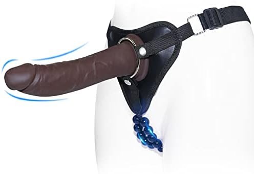 Strap On Dildo Toys For Couples And Lesbians, Wearable 8.3" Realistic Silicone Strapon Dildo With Harness With Massage Beads And Metal Ring, Adjustable Waist 15.7-68", Adult Sex Toy For Women Pleasure