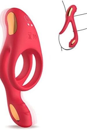 Vibrating Cock Ring With Clitoral Vibrator,10 Vibration Modes Penis Ring For Men, Medical Silicone Waterproof Sex Toys For Adult Couples (Red)