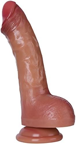 Double Layer Realistic Dildo Silicone Material No Any Smell Huge Penis Big Dick Large Cock Dong Strong Suction Cup 2 Balls G-Spot Adult Sex Toys(9.7 Inch) - Image 3