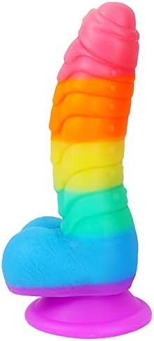 Realistic Dildo Rainbow Color Penis With Suction Cup Liquid Silicone Prostate Massage G-Spot Vaginal Stimulator Anal Sex Toy For Male Female Masturbation Romi - Image 2