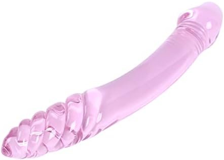 Epichao 9.2" Pink Double Ended Glass Dildo Big Crystal Masturbator Penis G-Spot Stimulator With Anal Bead Butt Plug - Image 2
