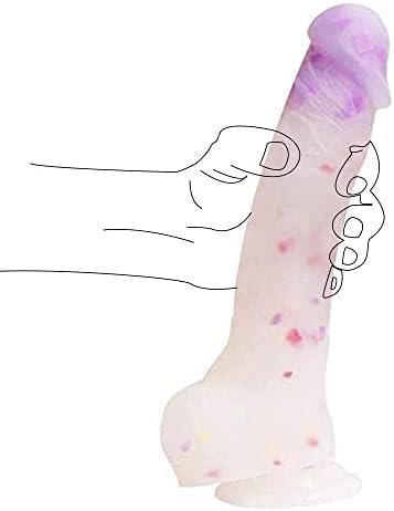 Dildo 9" Realistic Huge Dildo With Suction Cups Adult Sex Toy Penis With Curved Dick And Balls For G-Spot Vagina And Anal Sex Toys For Adults Women Men And Gay Couples (Clear)