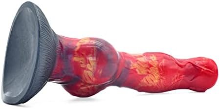 Frrdei Big Knot Dog G Spot Dildo With Suction Cup For Women Sex Toys, 8Inch Animal Prostate Dildo Glossy Swirly Patterns Silicone Flexible Anal Plug - Red Gold Black - Image 3