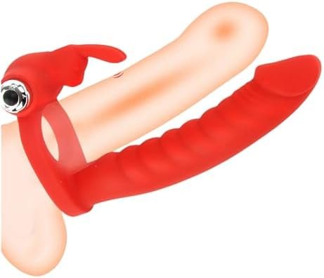 Erun Silicone Vibrating Double Dildo Dual Penetration With Cock Ring Silicone Butt Plug Strap On 7 Speed Penetrator Men Couple Anal Plug Sex Women Pleasure Adult Sex Toys (Black)
