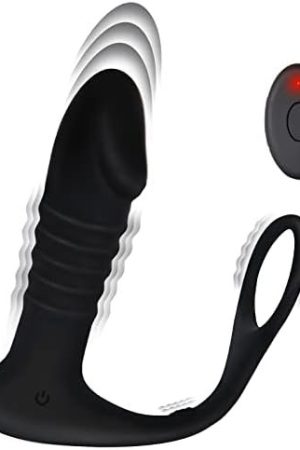 Thrusting Anal Vibrator With Cock Ring - Button & Remote Control Silicone Male Vibrator, Rechargeable Prostate Vibrator Sex Toys With 3*10 Thrusting & Vibrating Modes For Men And Couple