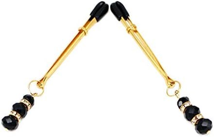 Eastern Delights Elite Nipple Clamps, Gold Color With Black Pendant - Image 3