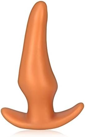 Soft Anal Plugs Masturbator, Liquid Silicone Butt Plug With Safety Base Gold Anal Dildo Vagina Dilator Anal Expander Masturbation Sex Toys For Men And Women (M)