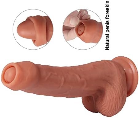 Anfei Foreskin Realistic Dildo Dual Layer Liquid Silicone Push-Back Prepuce Penis Sex Toy With Suction Cup - Image 3