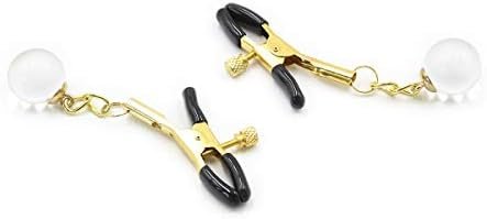 Non Piercing Nipple Clips With Soft Rubber Cap,Adjustable Golden Nipple Clamps, Inlaid With Transparent Glass Beads