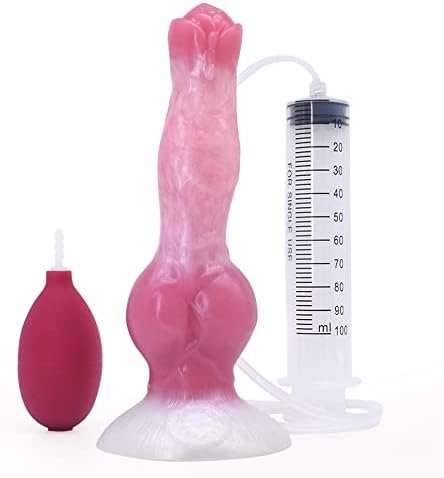 Frrdei Realistic Ejaculation Dog Dildo With Sucker 8'' Animal Big Knot Dildo Anal Plug Sex Toys Silicone Squirting Dildo Adult Sex Products, Pink White