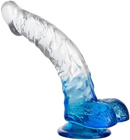 Realistic Jelly Dildo With Suction Cup, Romi Transparent G-Spot Dildo For Female Vaginal Stimulator Male Prostate Massage (Translucent Semi Blue)
