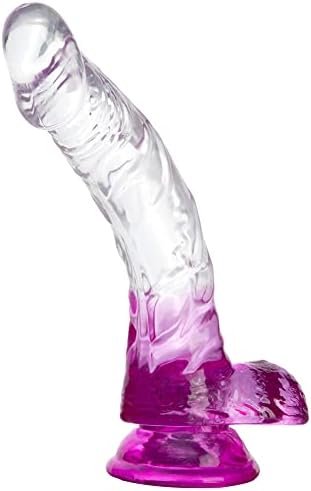 Realistic Dildos Penis With Suction Cup Base For Hands-Free Play, Body-Safe Material Lifelike Penis Flexible Cock With Curved Shaft Balls For Vaginal G-Spot Anal Play (Translucent Half Purple) - Image 2