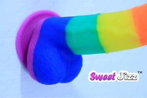 Sweet Jizz - 8.5" Rainbow Silicone Dildo With Strong Suction Cup - Image 3