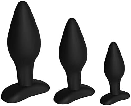 Shkanla Anal Plug Training Sets, 3Pcs Silicone Butt Plugs Trainer Sex Toys For Men, Women And Couples (Black)