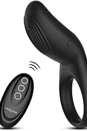 Erocome Full Silicone Vibrating Sagitta Remote Control Cock Ring - Waterproof Rechargeable Penis Ring Vibrator With 8 Modes - Sex Toy For Male Or Couples (Black)