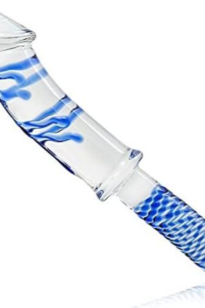 Crystal Anal Plug Butt Glass Dildo Handheld Realistic Dildo With Blue Raised Spiral Texture