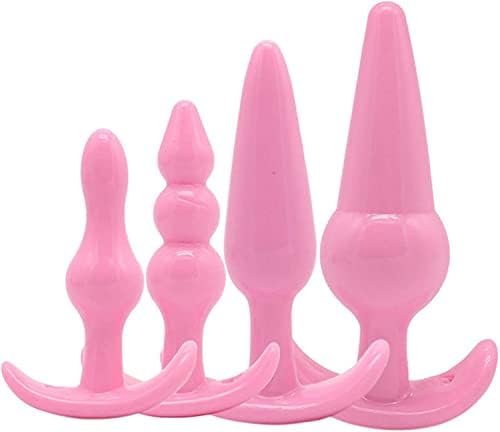 Butt Plugs Trainer Silicone Anal Plugs Beginners Starter Set For Women And Men Soft Silicone Plugs Toys Trainer 4 Piece Set For Erotic Games Role Play (Black)