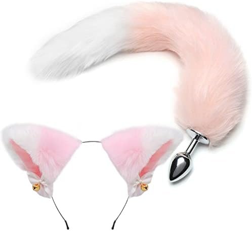 Akstore Fox Tail Anal Butt Plug Sex Toys For Sm & Cospaly (Pink-White + Ear)