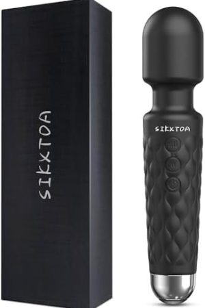 Sikxtoa Vibrator Wand, Female Adult Sex Toys, Vibrators For Her, Wand Massager, Clit Stimulator Sex Toy, Dildo, With 8 Speeds Of Pleasure & 20 Patterns, Powerful, Waterproof (Black)