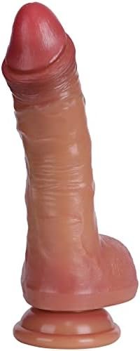 Double Layer Realistic Dildo Silicone Material No Any Smell Huge Penis Big Dick Large Cock Dong Strong Suction Cup 2 Balls G-Spot Adult Sex Toys(9.7 Inch) - Image 2
