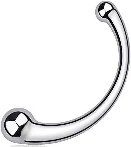 Fst 7.8Inch Stainless Steel Wand Double-Ended Dildo Anal Plug Sex Toy With Different Size Curved Ends For Men Women Couples G-Spot Stimulation Prostate Massager