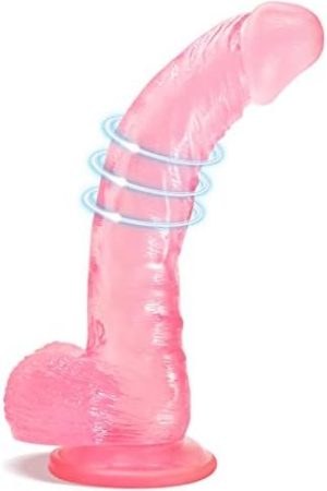 Pink Jelly Lifelike Realistic Dildo Silicone Adult Sex Toys For Women, 9 Inch Body-Safe Material Huge Dildo With Strong Suction Cup, Curved Shaft And Balls For G-Spot, Vaginal And Anal Play
