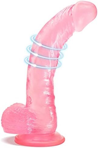Pink Jelly Lifelike Realistic Dildo Silicone Adult Sex Toys For Women, 9 Inch Body-Safe Material Huge Dildo With Strong Suction Cup, Curved Shaft And Balls For G-Spot, Vaginal And Anal Play