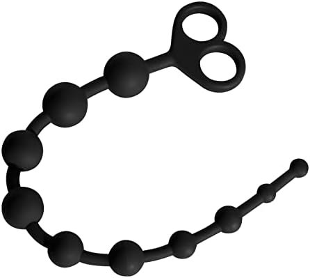 Shkanla Silicone Anal Bead With 10 Balls, Anal Chain Butt Plug Anal Sex Toys With Safe Pull Ring (Black)