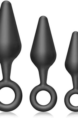 Fst Silicone Anal Plug Training Set With Safe Pull Ring, 3Pcs Butt Plug Trainer Kit Prostate Stimulate G-Spot Stimulation Anal Sex Toy For Beginners Men Women Couples Black