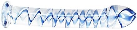 Eastern Delights Elite 6.8 Inch Bent Pleasure Wand Glass Dildo, Clear With Blue Vein - Image 2