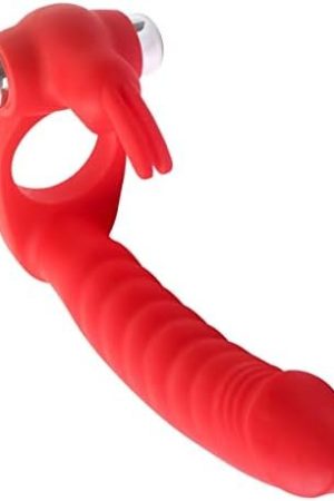 Erun Silicone Butt Plug Dual Penetration Vibrating Double Dildo With Cock Ring Penetrator Men Couple Anal Plug Sex Strapon Enhancer 7 Speed Adult Women Pleasure (Red)