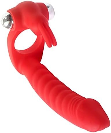 Erun Silicone Butt Plug Dual Penetration Vibrating Double Dildo With Cock Ring Penetrator Men Couple Anal Plug Sex Strapon Enhancer 7 Speed Adult Women Pleasure (Red)