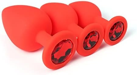 Lock Love 3 Pcs 3 Size Silicone Jeweled Anal Butt Plugs Anal Trainer Toys Butt Plug Trainer Kit , Pack Of 3 Silicone Anal Plugs Training Set Sex Toys For Beginners Advanced Users(Red) - Image 3
