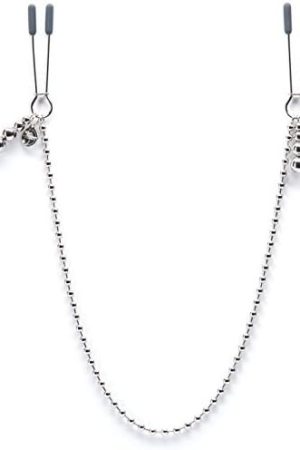 Fifty Shades Of Grey At My Mercy Nipple Clamps - 27G Weighted Nipples Clamps With Chain - Silicone Covered Tips For Nipple Stimulation - Includes Satin Bag - Silver