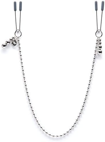 Fifty Shades Of Grey At My Mercy Nipple Clamps - 27G Weighted Nipples Clamps With Chain - Silicone Covered Tips For Nipple Stimulation - Includes Satin Bag - Silver