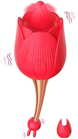 Rose Sex Toy For Womens๏ผ2 In 1 And 9 Vibration Modes, Thrusting Rose Vibritator Clitoral Nipple Vibrators Adult Sex๏ผNipple Sucker Oral Sex Vibrating Masturbator (Licking Vibrator & Thrusting Dildo)