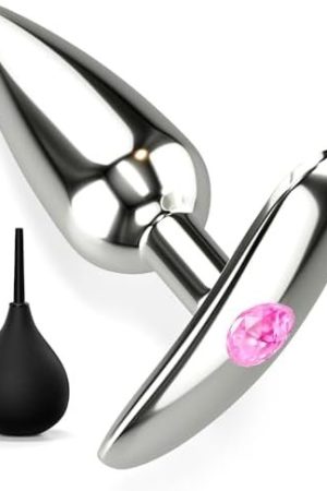 Anal Plug Adult Sex Toy,2Pcs Anal Toys Adult Sex Toys Games Metal Anal Butt Plug With Enema 160Ml, Personal Anal Plug Anal Douch Sex Toy For Adult Women,Men And Couples,Rose Jeweled G Spot Anal Beads