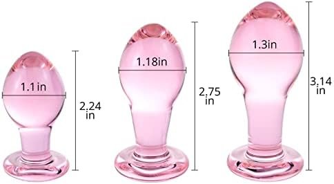 Glass Butt Plug Big, Medium And Small Three-Piece Butt Training Set Sex Slave Abuse Sex Toys Men And Women Combination Pink - Image 3