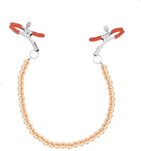 Igeuza Nipple Clamps With Nipple Sucker And Nickel Sucker Sequential Pleasure Non Piercing Adjustable Pearl Chain Nickel Clip On Jewelry Bread Clamps For Adult Women Sex Toys (Orange) - Image 2
