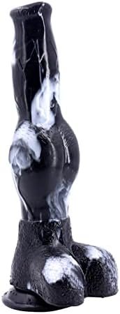 Realistic Dog Dildo, Black Thick 10 Inch Long Dildos With Knot And Suction Cup For Hands-Free Play, Big Dragon Dildo Anal Plug Adult Toys For Women And Men Couples(Black&White)