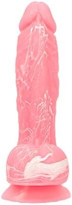 Pure Love 7.5 Inch Glow-In-The-Dark Silicone Dildo With Suction Cup, Marble Pattern, Pink Color, Adult Sex Toy, 7.5 Inch X-Large, 0.69 Lb