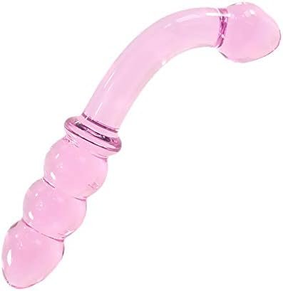 Anal Beads, Glass Bent Pleasure Wand Double-Ended Butt Plug G-Spot Stimulation Dildo For Men Women (Clear)