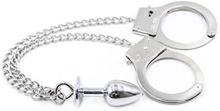 Sm Sexy Handcuffs With Anal Plug For Adult, Long Chains Sstainless Steel Wrist Restraints Cuff Fetish Adult Ssex Toys For Couples And Lover