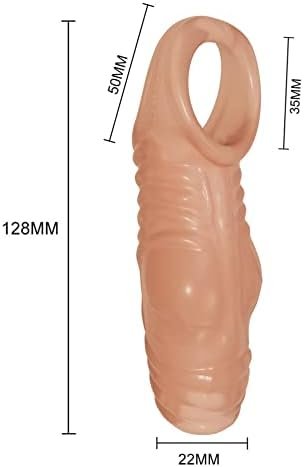 Erun Sleeve Extended Soft Silicone Penis Sleeve Shaft Sleeve Delay Ejaculation Shaft Ring Erection Erotic For Men (Skin) (A) - Image 2
