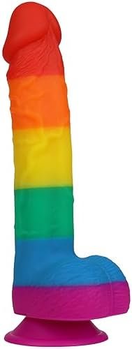 9.3 Inch Realistic Rainbow Dildo Adult Sex Toys Liquid Silicone Material Strong Suction Cup G-Spot Hands-Free Play Long Penis 2 Balls For Vaginal Women Men