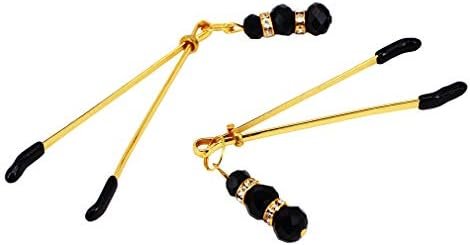 Eastern Delights Elite Nipple Clamps, Gold Color With Black Pendant