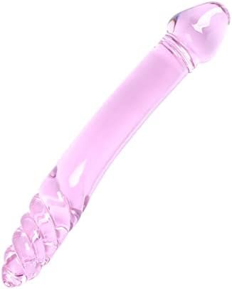 Epichao 9.2" Pink Double Ended Glass Dildo Big Crystal Masturbator Penis G-Spot Stimulator With Anal Bead Butt Plug