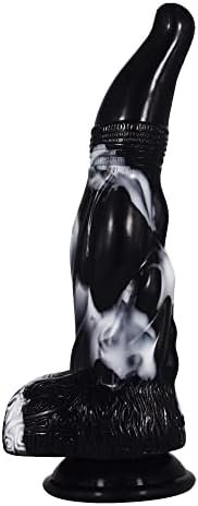 Soft Irregular Multi Colored Suction Anal Dildo Plug For Women Men Gift For Lover (Black+White)